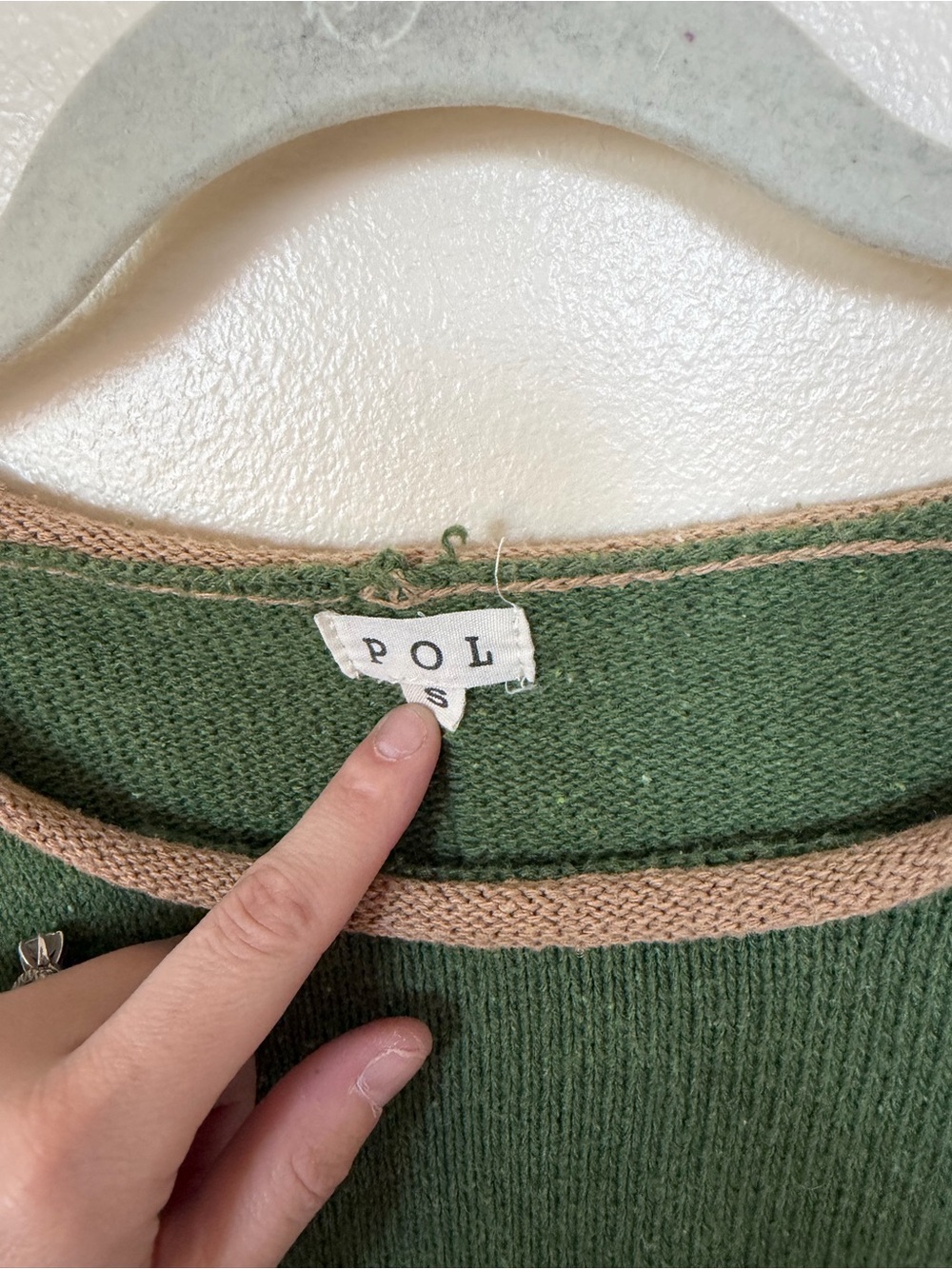 POL Green Oversized Knit Sweater with Tan Trim - Picture 5 of 5